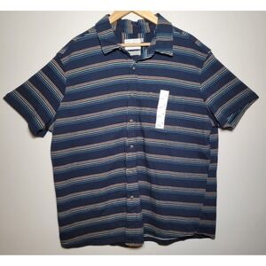 NWT Goodfellow Men's Short Sleeve Striped‎ Button Up Xavier Navy Size XL 0028